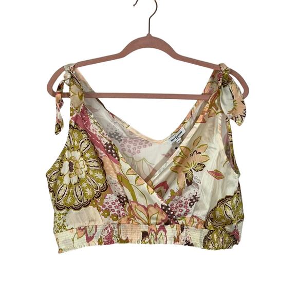 NWT Area Stars Floral Neutral Colors Cropped Sleeveless V-neck Tank Top Size L - Picture 2 of 8